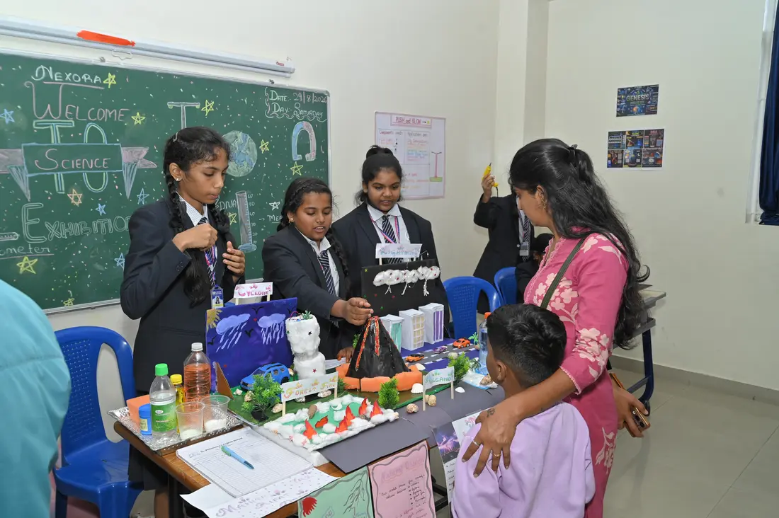 St. Philomena's students presenting at a classroom exhibition